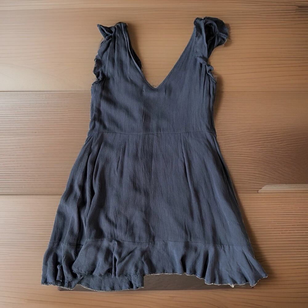 Kimchi Blue Urban Outfitters Sz M Black Wrap Mini Dress Whimsigoth Ruffle Goth - Picture 3 of 8